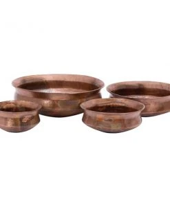 Grayson Lane 22-in W x 7-in H Rustic Copper Metal Low Round Planters - Set of 4