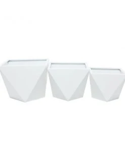 Grayson Lane 18.45-in W x 14.35-in H Modern Geometric White Metal Square Planters - Set of 3