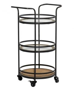 Grayson Lane Black Metal Base with Glass Top Kitchen Cart (35-in x 21-in x 16-in)