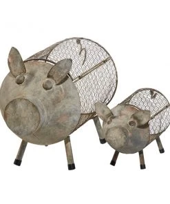 Grayson Lane 85-in W x 9.45-in H Farmhouse Brown Metal Pig Planters - Set of 2
