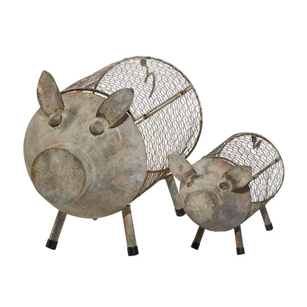 Grayson Lane 85-in W x 9.45-in H Farmhouse Brown Metal Pig Planters - Set of 2 1 Grayson Lane 85-in W x 9.45-in H Farmhouse Brown Metal Pig Planters - Set of 2