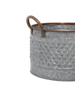 Grayson Lane 16-in W x 10-in H Farmhouse Grey Metal Round Planters with Handles - Set of 3 -GRAYSON LANE shop 330945044 AlternateImage4 l