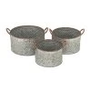 Grayson Lane 16-in W x 10-in H Farmhouse Grey Metal Round Planters with Handles - Set of 3