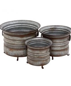 Grayson Lane 20-in W x 15-in H Farmhouse Grey Metal Round Planters - Set of 3