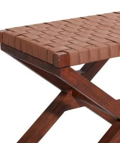 Grayson Lane Traditional Brown Faux Leather and Wood Finish X-Shaped Square Ottoman -GRAYSON LANE shop 330945056 AlternateImage4 l