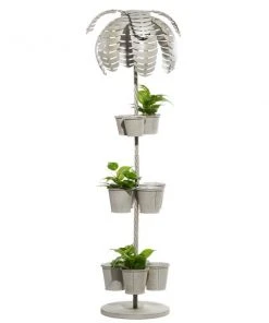 Grayson Lane 15.5-in W x 55.25-in H Contemporary Tropical Grey Metal Tree-Shaped 3-Tier Planter - Set of 1