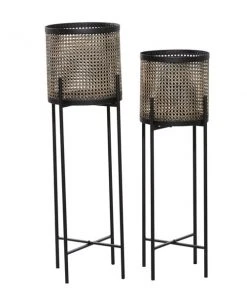 Grayson Lane 11-in W x 31.5-in H Glam Gold Perforated Metal Round Planters with Black Stands - Set of 2 -GRAYSON LANE shop 330945066 AlternateImage5 l