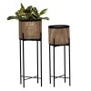 Grayson Lane 11-in W x 31.5-in H Glam Gold Perforated Metal Round Planters with Black Stands - Set of 2
