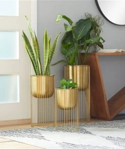 Grayson Lane 11.1-in W x 23.95-in H Modern Gold Metal Dome-Shaped Planters with Stands - Set of 3 -GRAYSON LANE shop 330945067 AlternateImage2 l
