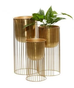Grayson Lane 11.1-in W x 23.95-in H Modern Gold Metal Dome-Shaped Planters with Stands - Set of 3