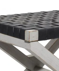 Grayson Lane Farmhouse Black Faux Leather and Distressed White X-Shaped Wood Frame Square Ottoman -GRAYSON LANE shop 330945081 AlternateImage3 l