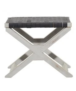 Grayson Lane Farmhouse Black Faux Leather and Distressed White X-Shaped Wood Frame Square Ottoman -GRAYSON LANE shop 330945081 AlternateImage5 l