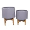 Grayson Lane 15.7-in W x 20.1-in H Contemporary Grey Metal Round Planters with Wood Stands - Set of 2