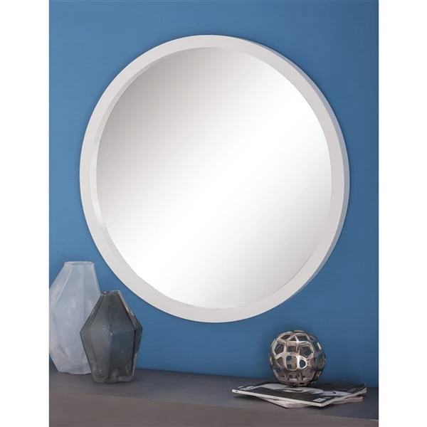 Grayson Lane 32-in x 32-in Round White Wall Mirror 2 Grayson Lane 32-in x 32-in Round White Wall Mirror - Image 2
