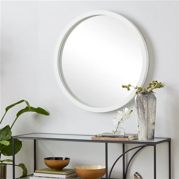 Grayson Lane 32-in x 32-in Round White Wall Mirror 3 Grayson Lane 32-in x 32-in Round White Wall Mirror - Image 3
