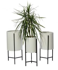 Grayson Lane 15-in W x 27-in H Modern Glossy Cream Metal Round Planters with Black Stands - Set of 3 -GRAYSON LANE shop 330945100 AlternateImage5 l