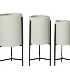 Grayson Lane 15-in W x 27-in H Modern Glossy Cream Metal Round Planters with Black Stands - Set of 3 -GRAYSON LANE shop 330945100 AlternateImage7 l