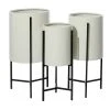 Grayson Lane 15-in W x 27-in H Modern Glossy Cream Metal Round Planters with Black Stands - Set of 3