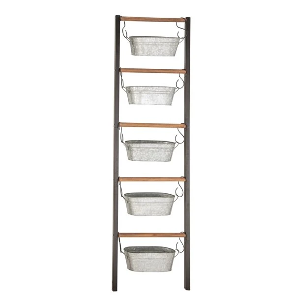 Grayson Lane 6-in W x 75-in H Farmhouse Grey Metal Ladder Planter with Hanging Pots - Set of 1 4 Grayson Lane 6-in W x 75-in H Farmhouse Grey Metal Ladder Planter with Hanging Pots - Set of 1 - Image 4