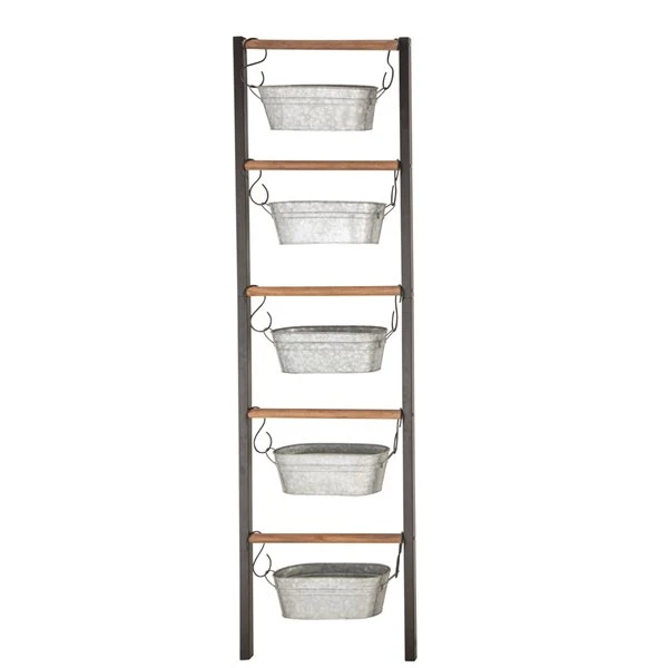 Grayson Lane 6-in W x 75-in H Farmhouse Grey Metal Ladder Planter with Hanging Pots - Set of 1 5 Grayson Lane 6-in W x 75-in H Farmhouse Grey Metal Ladder Planter with Hanging Pots - Set of 1 - Image 5