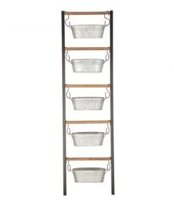 Grayson Lane 6-in W x 75-in H Farmhouse Grey Metal Ladder Planter with Hanging Pots - Set of 1