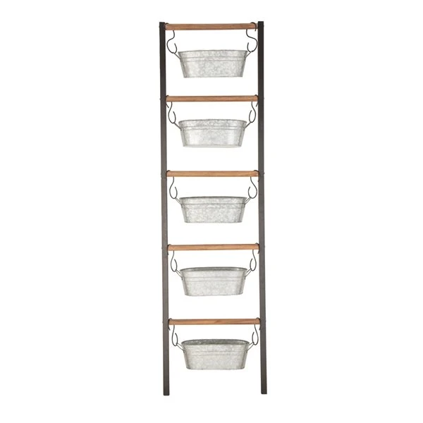 Grayson Lane 6-in W x 75-in H Farmhouse Grey Metal Ladder Planter with Hanging Pots - Set of 1 1 Grayson Lane 6-in W x 75-in H Farmhouse Grey Metal Ladder Planter with Hanging Pots - Set of 1