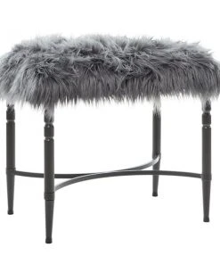 Grayson Lane Modern Grey Faux Fur and Frame Rectangle Ottoman