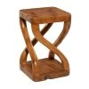 Grayson Lane Modern Twisted Brown Teak Wood Square Ottoman