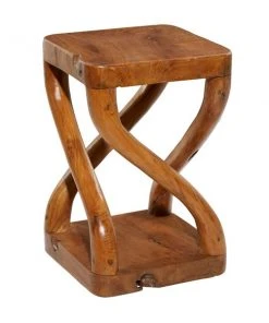 Grayson Lane Modern Twisted Brown Teak Wood Square Ottoman