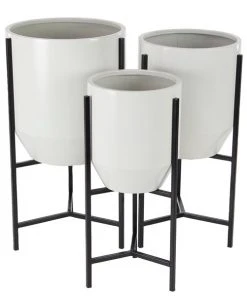 Grayson Lane 15-in W x 26-in H Modern White/Black Metal Round Planters - Set of 3