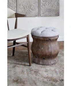 Grayson Lane Rustic Light Grey Tufted Round Integrated Storage Ottoman with Textured Base -GRAYSON LANE shop 330945122 AlternateImage2 l