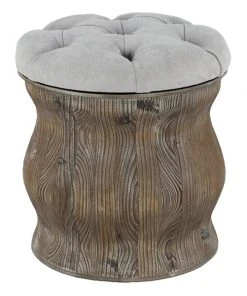 Grayson Lane Rustic Light Grey Tufted Round Integrated Storage Ottoman with Textured Base
