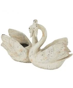 Grayson Lane 105-in W x 18.6-in H Farmhouse White Ceramic Swans Planter - Set of 1