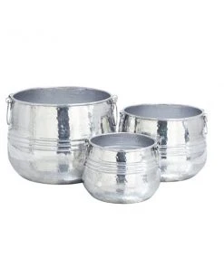Grayson Lane 18-in W x 13-in H Glam Silver Metal Round Planters - Set of 3