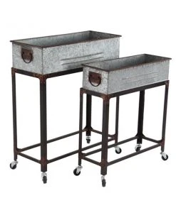 Grayson Lane 19-in W x 29-in H Farmhouse Grey Metal Rectangle Planters on Wheels - Set of 2