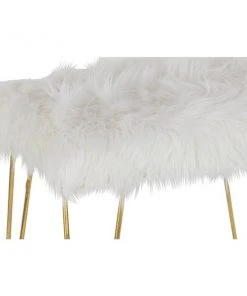 Grayson Lane Modern White Faux Fur and Gold Frame Rectangle Ottoman -GRAYSON LANE shop 330945153 AlternateImage3 l