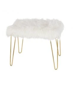 Grayson Lane Modern White Faux Fur and Gold Frame Rectangle Ottoman -GRAYSON LANE shop 330945153 AlternateImage5 l