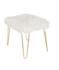 Grayson Lane Modern White Faux Fur and Gold Frame Rectangle Ottoman -GRAYSON LANE shop 330945153 AlternateImage6 l