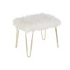 Grayson Lane Modern White Faux Fur and Gold Frame Rectangle Ottoman