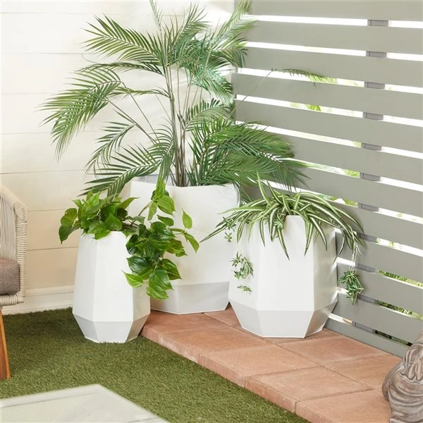 Grayson Lane 18.3-in W x 19.75-in H Modern White Metal Round Planters - Set of 3 2 Grayson Lane 18.3-in W x 19.75-in H Modern White Metal Round Planters - Set of 3 - Image 2