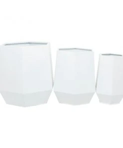 Grayson Lane 18.3-in W x 19.75-in H Modern White Metal Round Planters - Set of 3