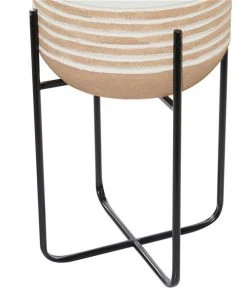 Grayson Lane 14-in W x 27.5-in H Farmhouse White/Beige Metal Round Planters with Black Stands - Set of 3 -GRAYSON LANE shop 330945156 AlternateImage3 l