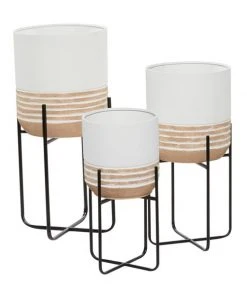 Grayson Lane 14-in W x 27.5-in H Farmhouse White/Beige Metal Round Planters with Black Stands - Set of 3 -GRAYSON LANE shop 330945156 AlternateImage5 l