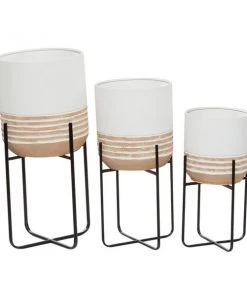 Grayson Lane 14-in W x 27.5-in H Farmhouse White/Beige Metal Round Planters with Black Stands - Set of 3 -GRAYSON LANE shop 330945156 AlternateImage7 l