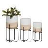 Grayson Lane 14-in W x 27.5-in H Farmhouse White/Beige Metal Round Planters with Black Stands - Set of 3