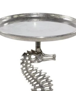 Grayson Lane 29-in x 16-in Silver Aluminum Coastal Round End Table with Seahorse Sculpture -GRAYSON LANE shop 330945166 AlternateImage4 l