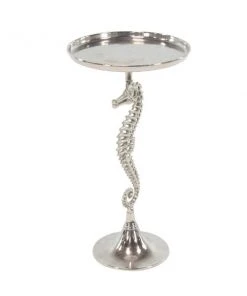 Grayson Lane 29-in x 16-in Silver Aluminum Coastal Round End Table with Seahorse Sculpture -GRAYSON LANE shop 330945166 AlternateImage5 l