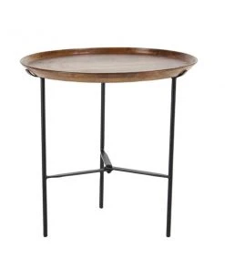 Grayson Lane 19-in x 10-in Brown Mango Wood Traditional Round End Table with Iron Base