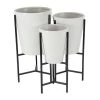 Grayson Lane 15-in W x 27-in H Modern White Metal Round Planters with Black Stands - Set of 3