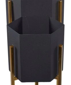 Grayson Lane 11-in W x 25-in H Contemporary Gold/Black Metal Round Planters - Set of 2 -GRAYSON LANE shop 330945183 AlternateImage4 l